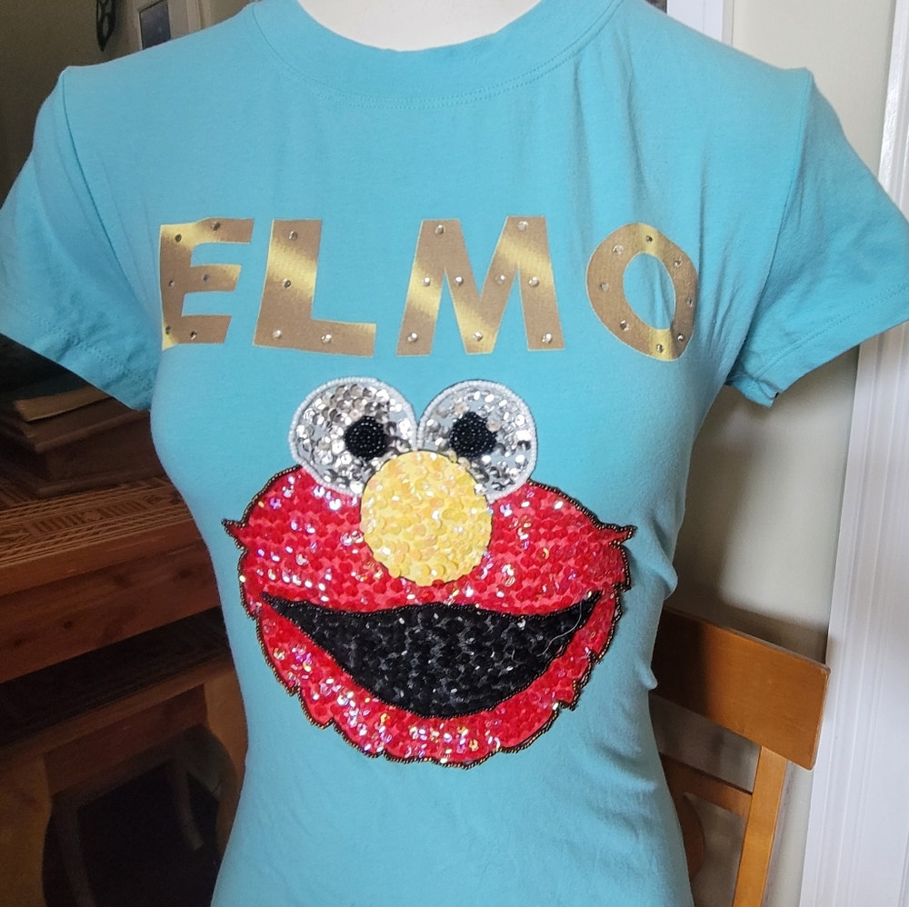 Vintage blue D&G Elmo sequined top tee tshirt